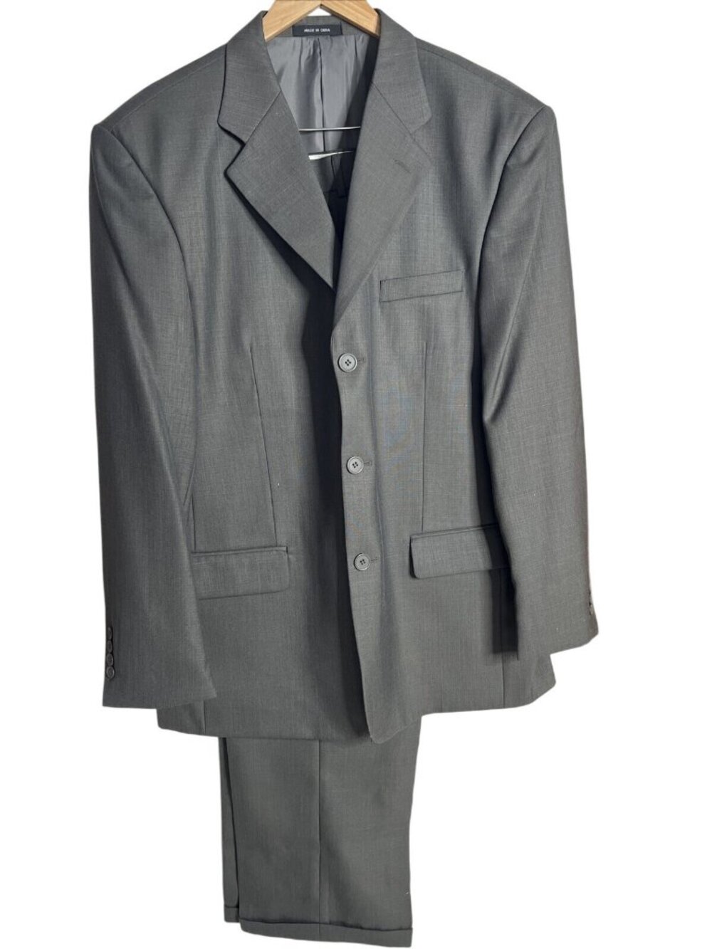 Eddie Domani Mens Gray Two-Piece Suit 3-Button Single Breasted Size L